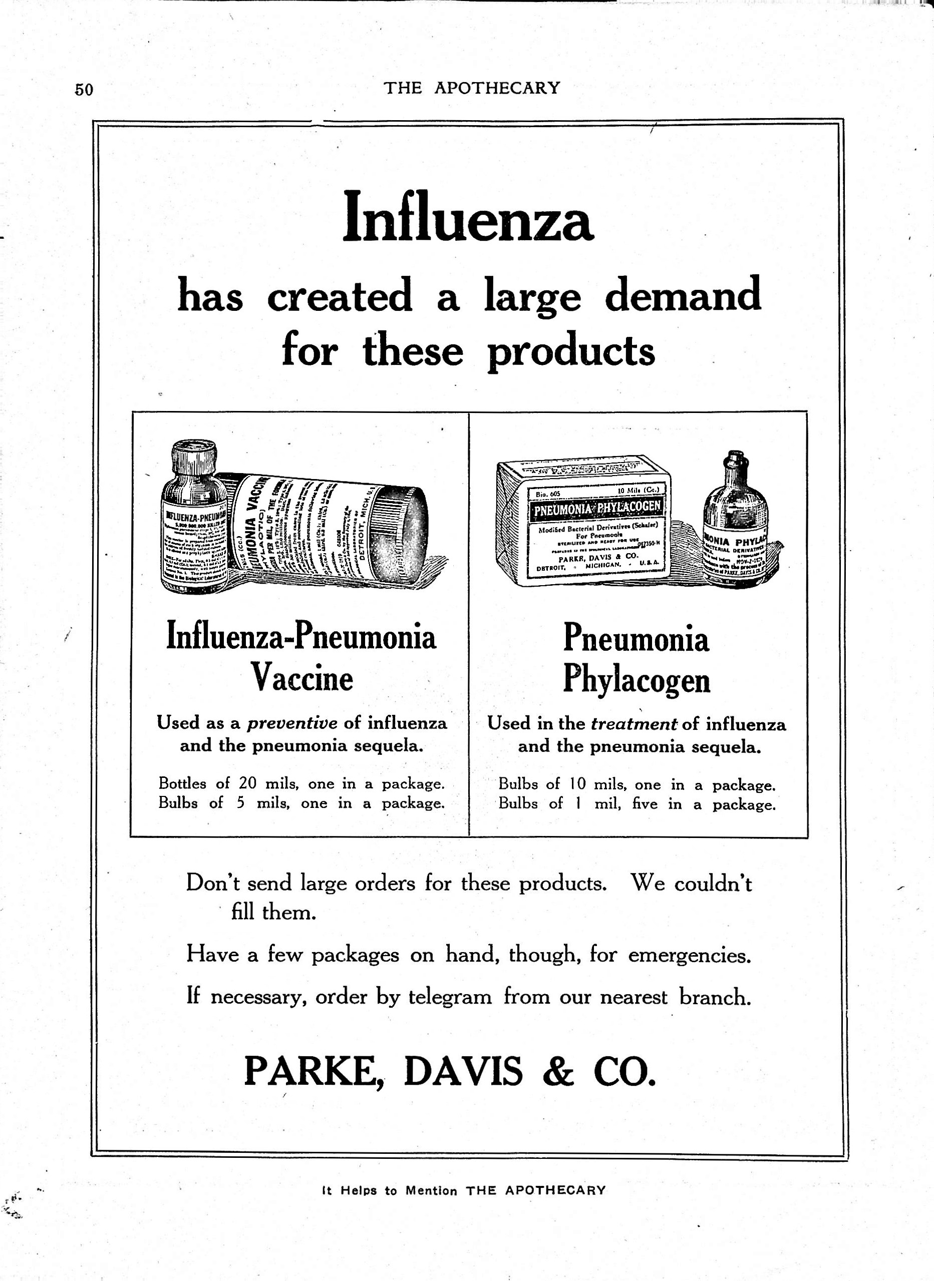 Image for Parke, Davis & Co. advertisement in The Apothecary and New England Druggist, March 1919