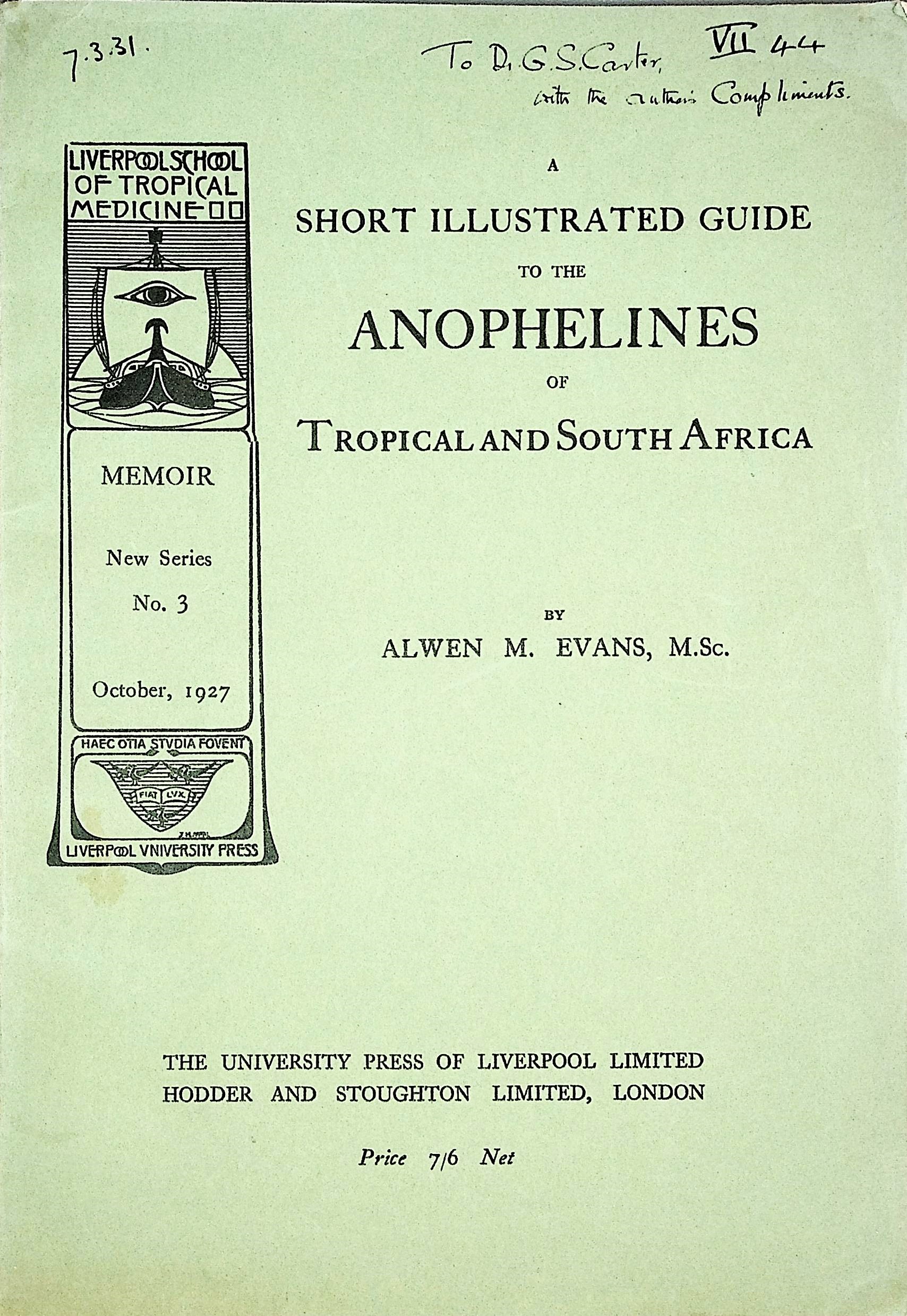 Image for A Short Illustrated Guide to the Anophelines of Tropical and South Africa