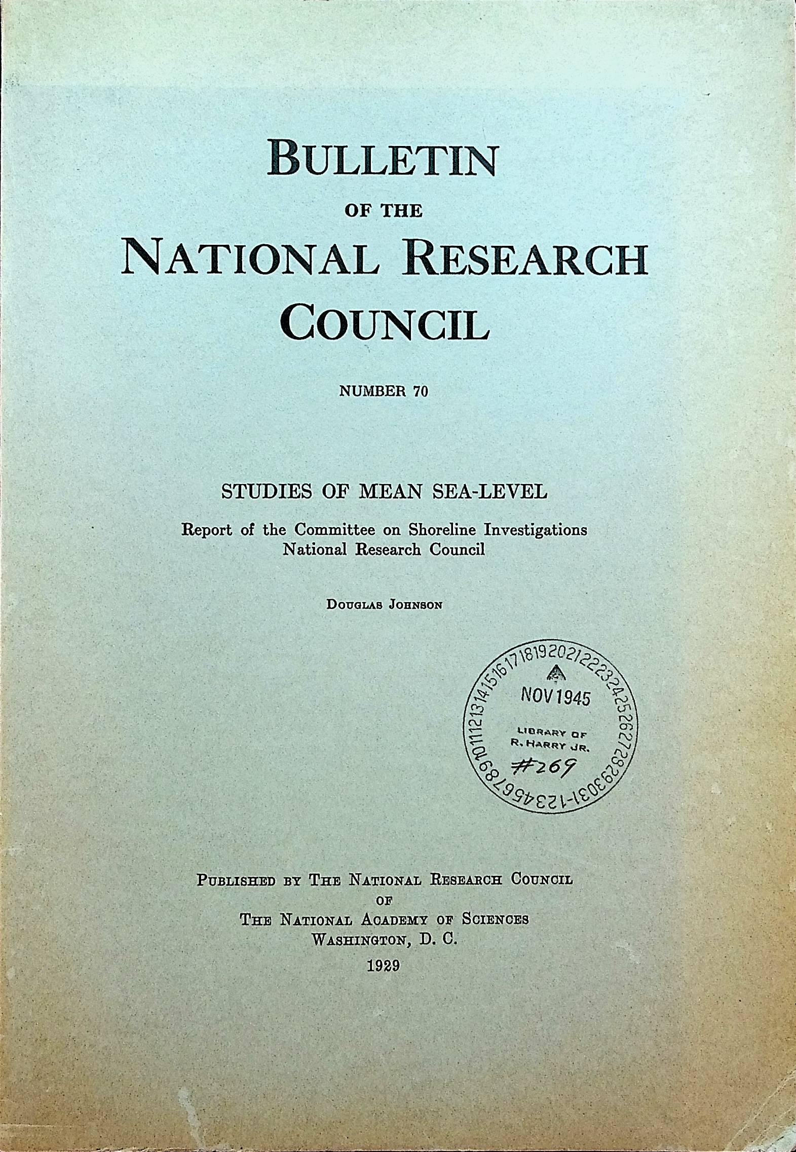 Image for Studies of Mean Sea-Level. Report of the Committee on Shoreline Investigations. National Research Council