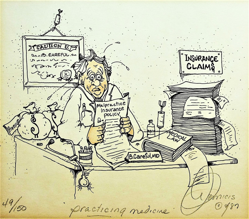 Image for Practicing Medicine, a signed medical cartoon print