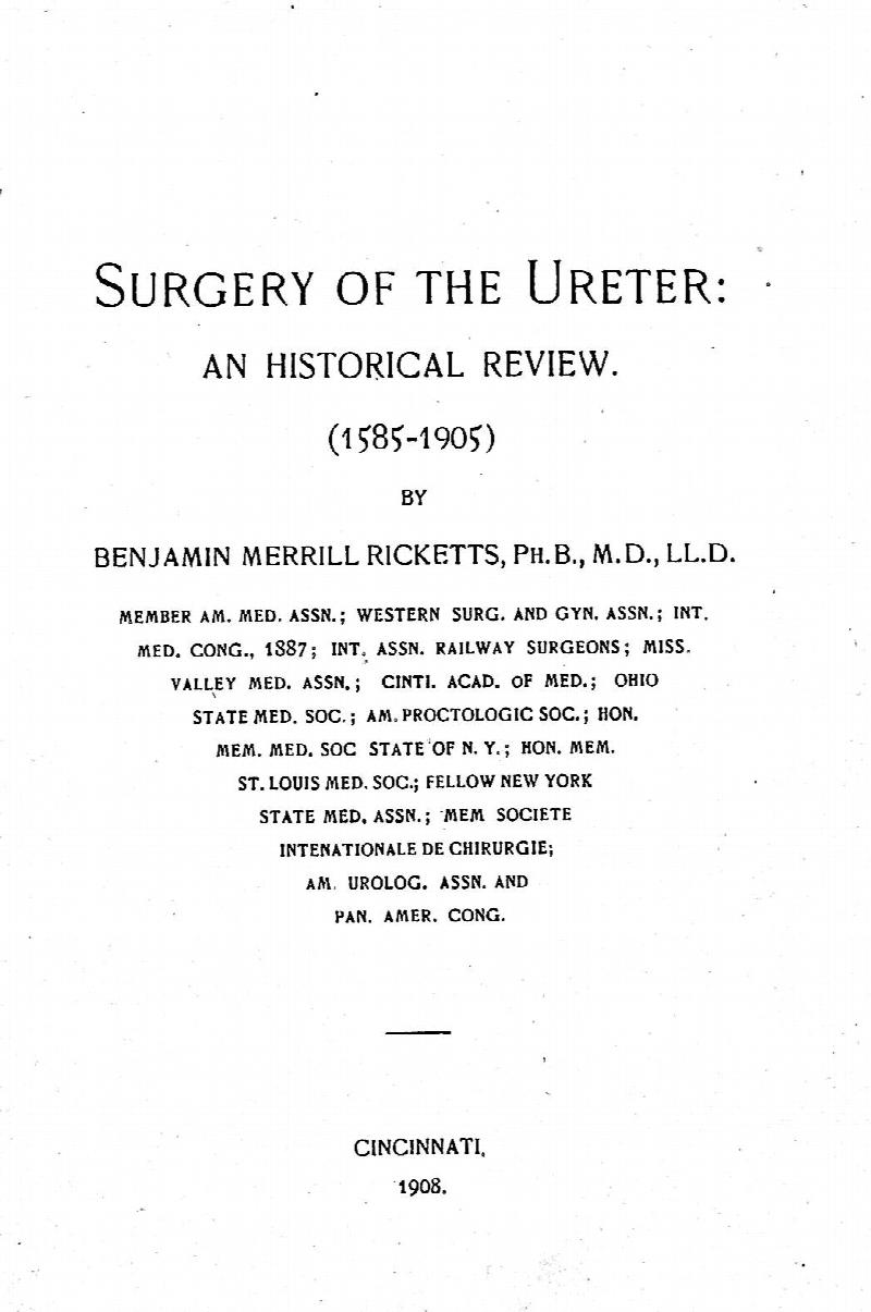 Image for Surgery of the Ureter: An Historical Review (1585-1905)