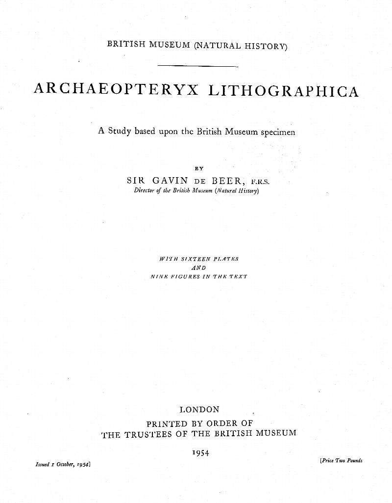 Archaeopteryx Lithographica: A study Based Upon the British Museum Specimen