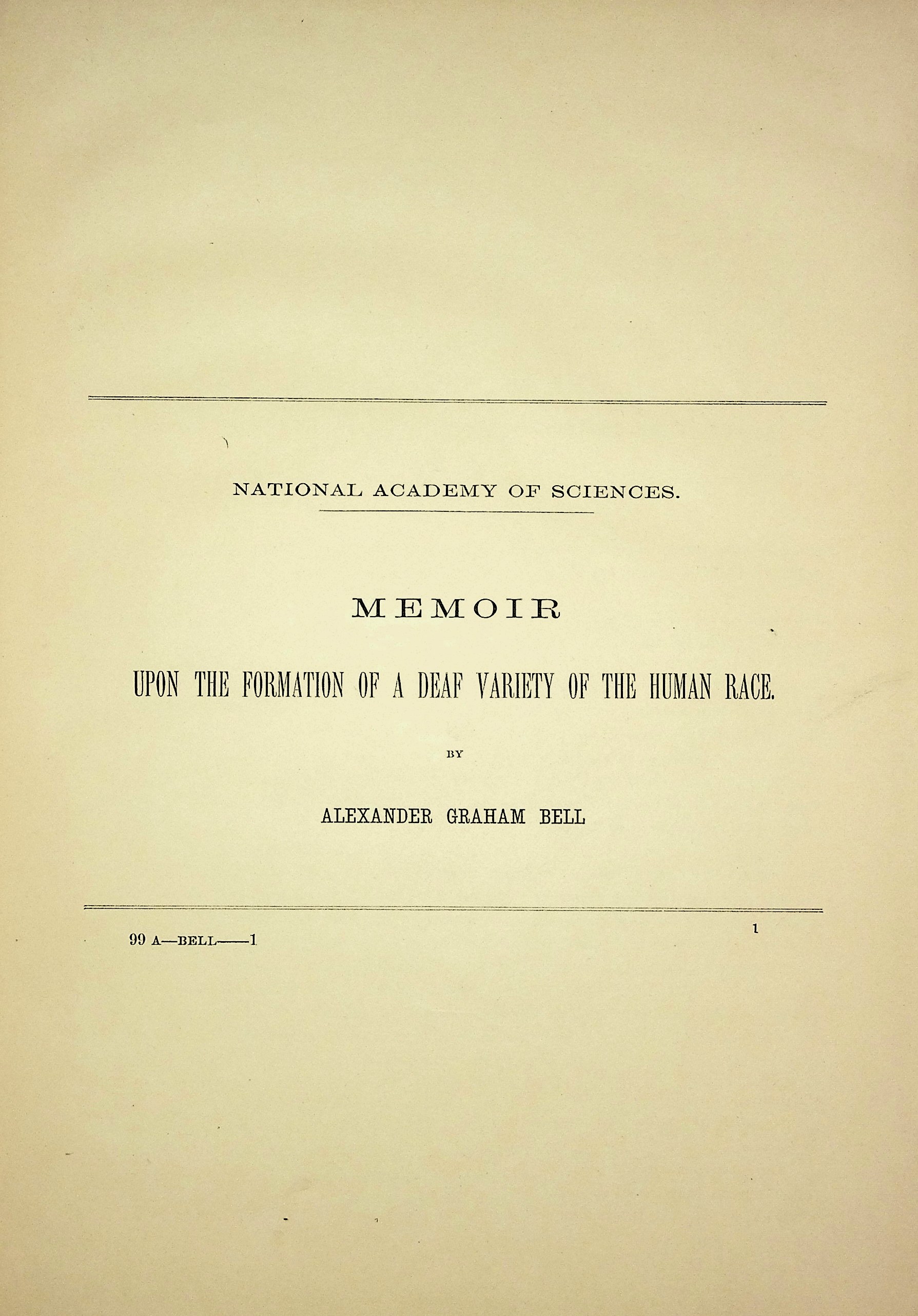 Memoir Upon the Formation of a Deaf Variety of the Human Race