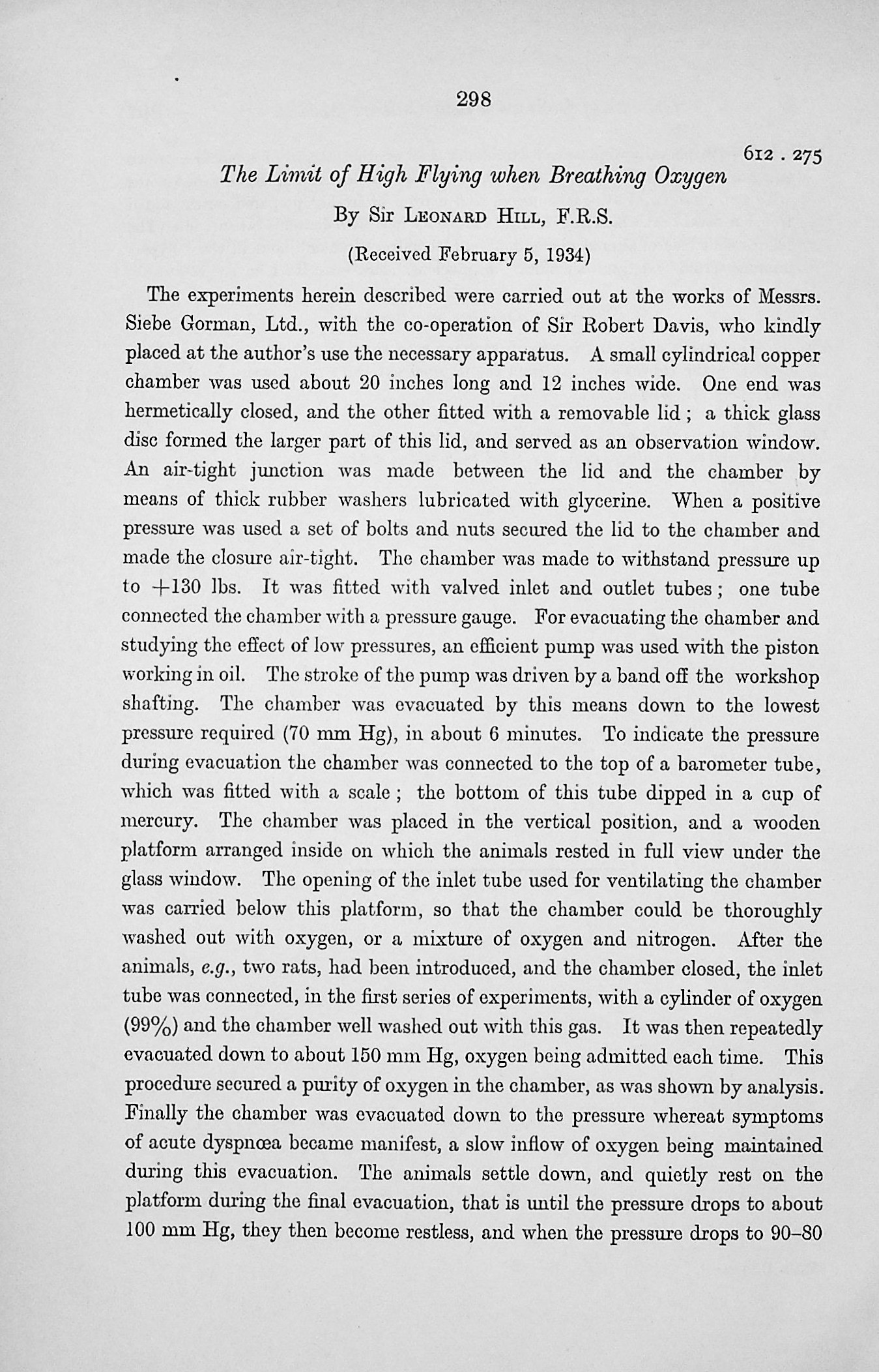 The limit of high flying when breathing oxygen. Proceedings of the Royal Society, Series B, Vol. ) 115 (794): 298306