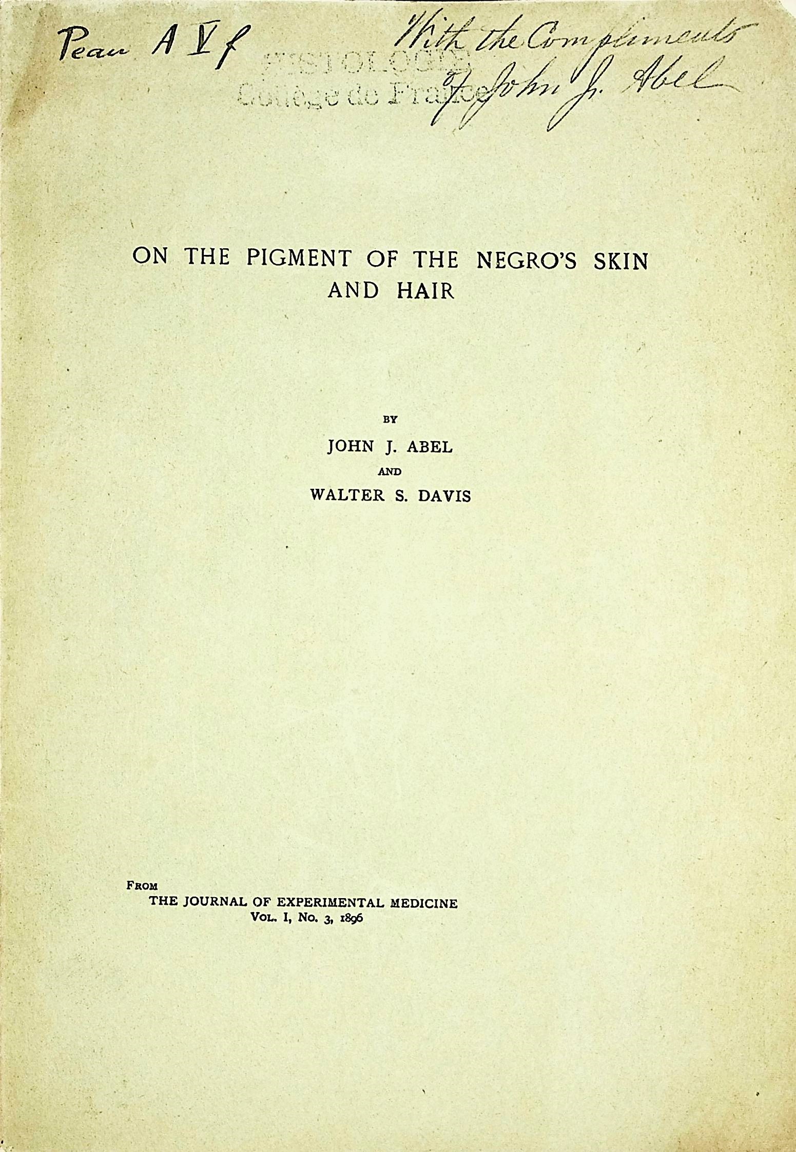 Image for On the pigment of the Negro's skin and hair